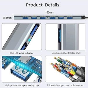 USB Hub 3.0 with 7 Ports, VIENON Aluminium USB C to USB 3.0 Hub 5