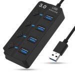 4-Port USB 3.0 Hub with Individual Switches for Desktop, Laptop,