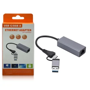 2 in 1 USB A + USB-C To Ethernet Adaptor